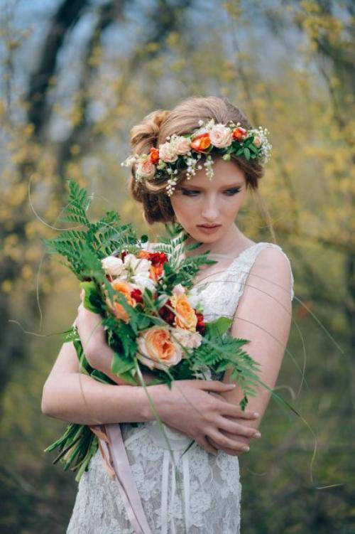 Свадебный венок из живых или искуственных цветов - как подобрать и сделать своими руками, фото и видео