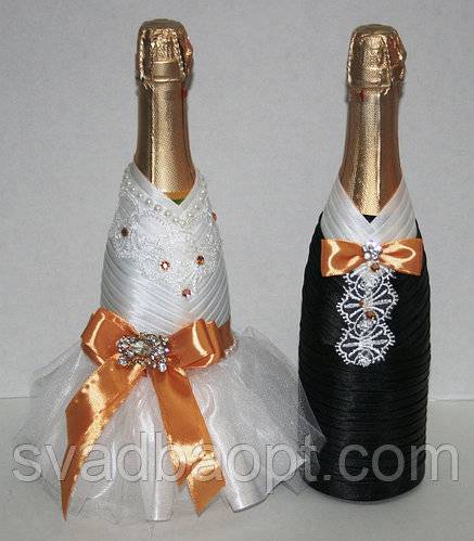 Декупаж свадебных бутылок шампанского: мастер класс с фото