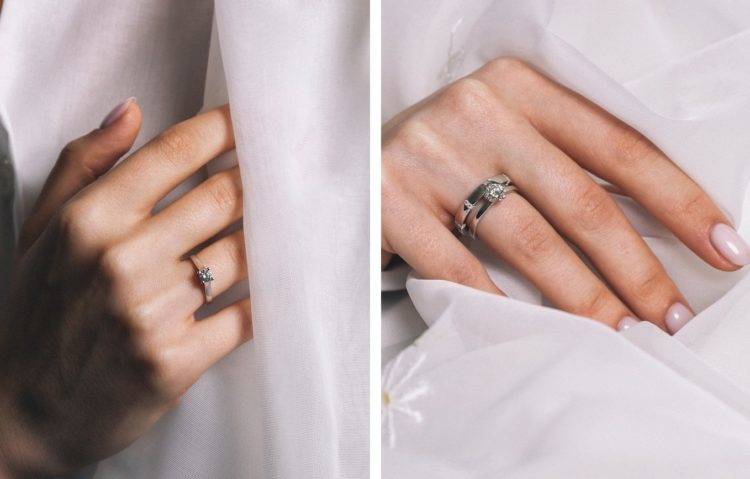 Как носят обручальные и помолвочные кольца: носят ли на одном пальце?