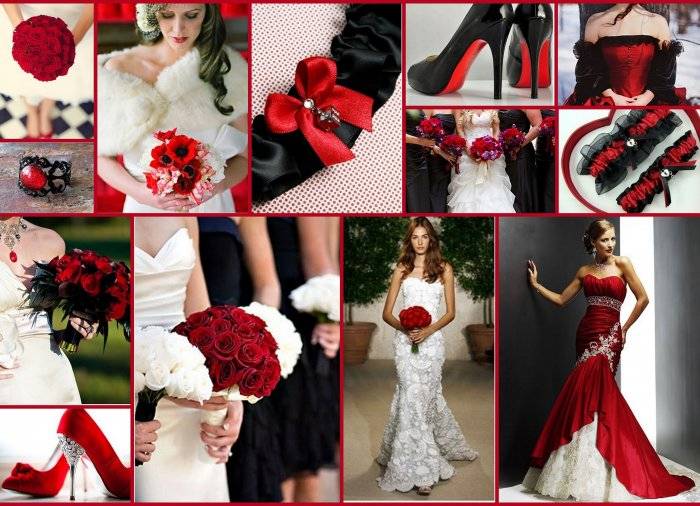 Стильные решения свадебных платьев с красными элементами
