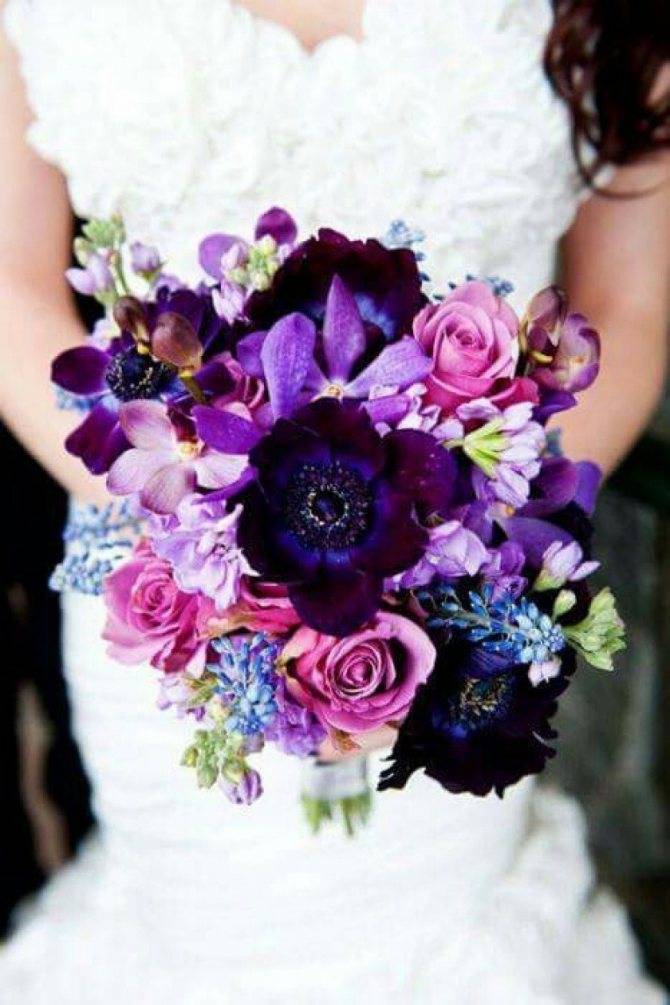 Фиолетовый букет невесты [2019] – фото? композиций & советы по сочетанию с платьем невесты