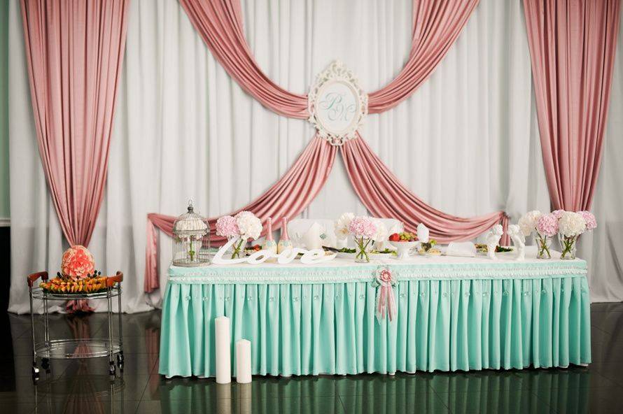 Розово-мятная свадьба: наряды молодоженов и оформление зала
