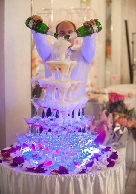 Шампанское на свадьбу - пирамида, горка из бокалов, фонтан