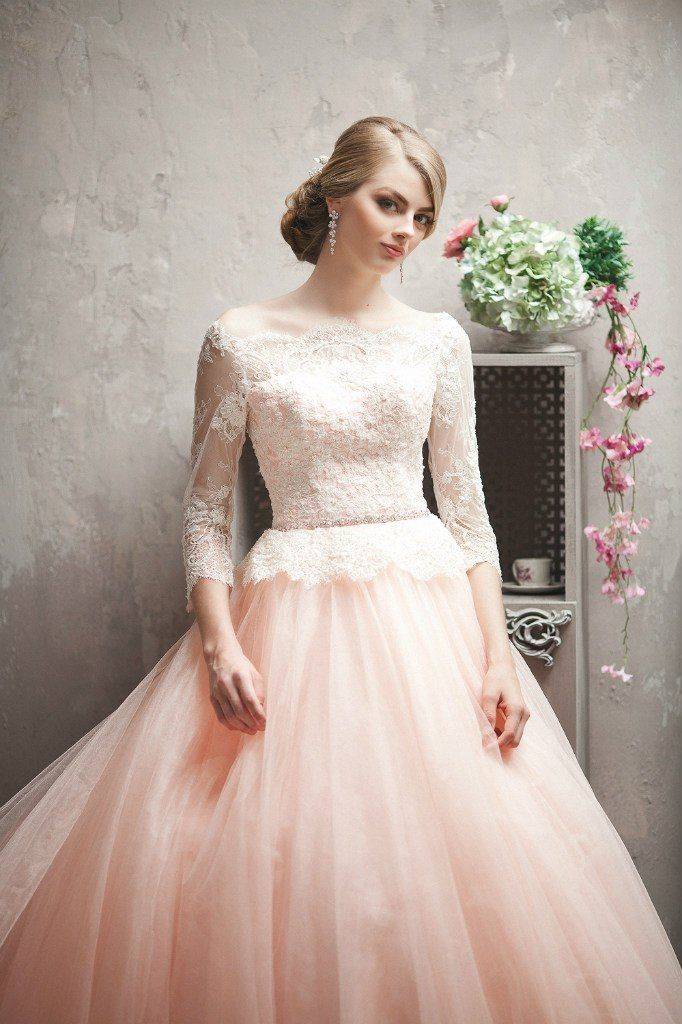 Розовое свадебное платье (90 фото): обзор подходящих цветов и фасонов для невесты