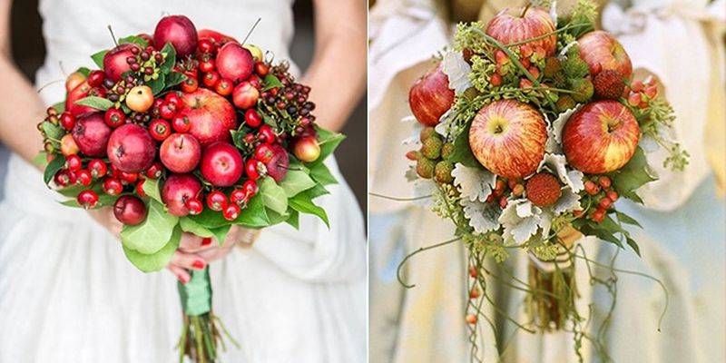 Cочно и стильно: свадебный букет с яблоками – фото вариантов декора