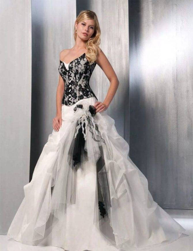 Свадебное платье с черной отделкой. черно-белые свадебные платья