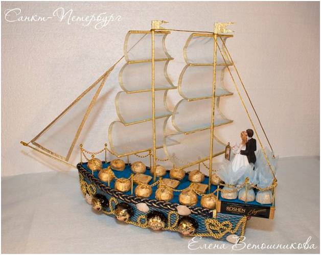 Оригинальный незабываемый подарок своими руками – корабль из конфет на свадьбу
