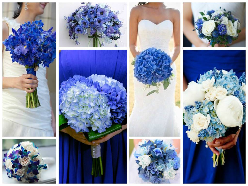 Свадебный букет с голубыми цветами – фото