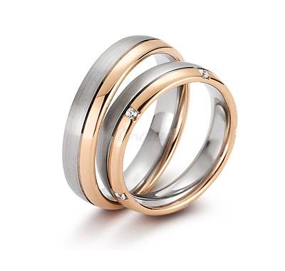 Обручальное кольцо из белого и розового золота с большими бриллиантами - обручальные кольца коллекция "дизайн"