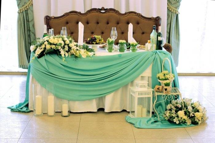 Оформление свадьбы в стиле тиффани: фотосессия, свадебное платье, букет невесты в бирюзовом цвете