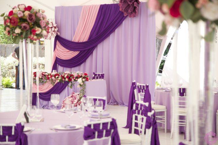 Украшение зала на свадьбу сиреневую. фиолетовая свадьба. тонкости оформления