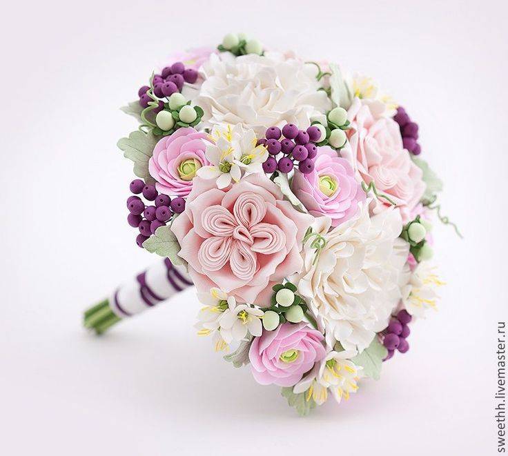 Букет невесты круглый цветы из полимерной глины — 37 фото