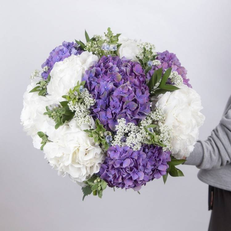 Вариант для утончённых невест – свадебный букет из гортензии: варианты с фото