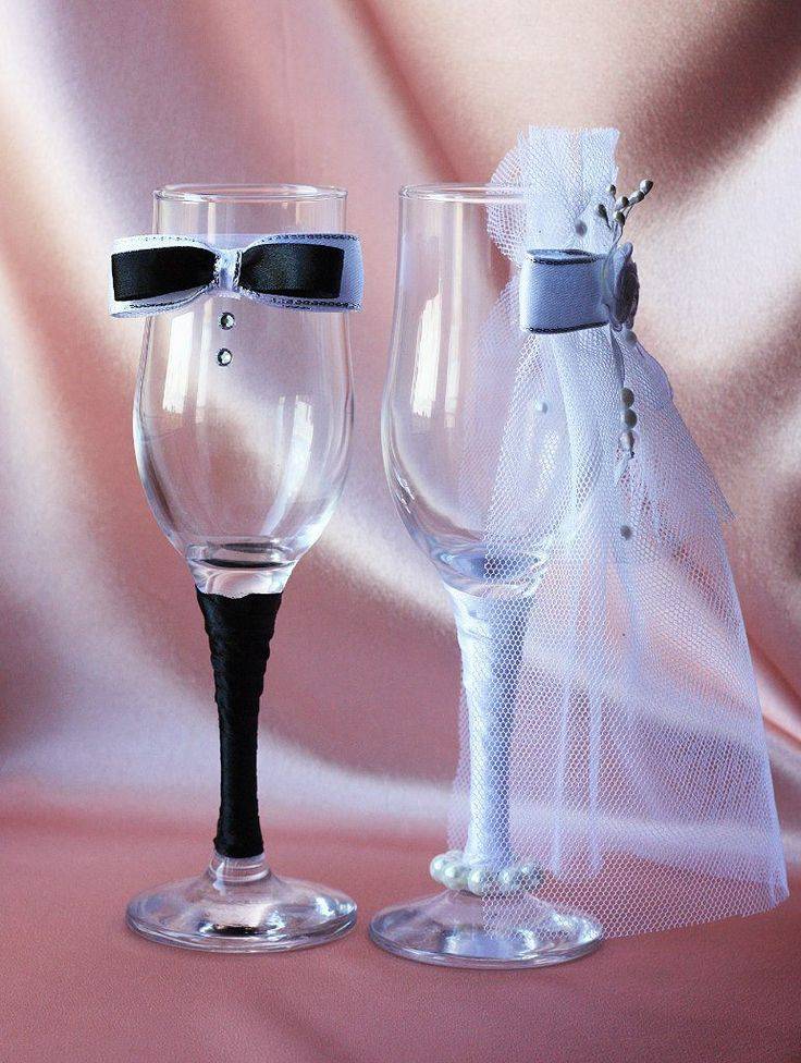 Оформление свадебных бокалов