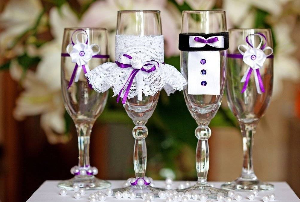Украшение бокалов на свадьбу своими руками: фото и видео уроки