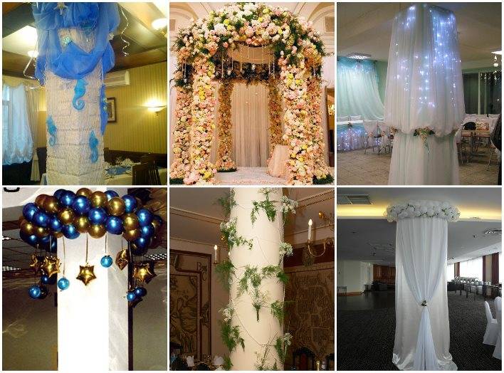 4 вида драпировки для вашего праздника – оформление колонн на свадьбу с фото
