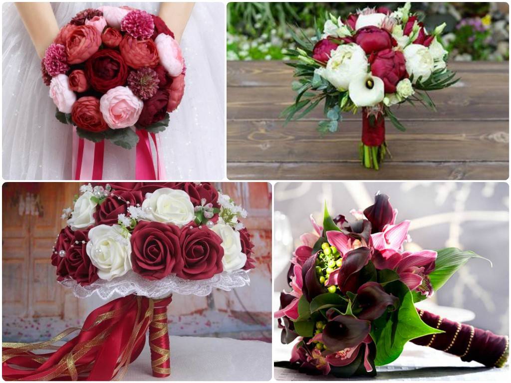 Свадебный бордовый букет – идеи монобукетов и цветочных композиций