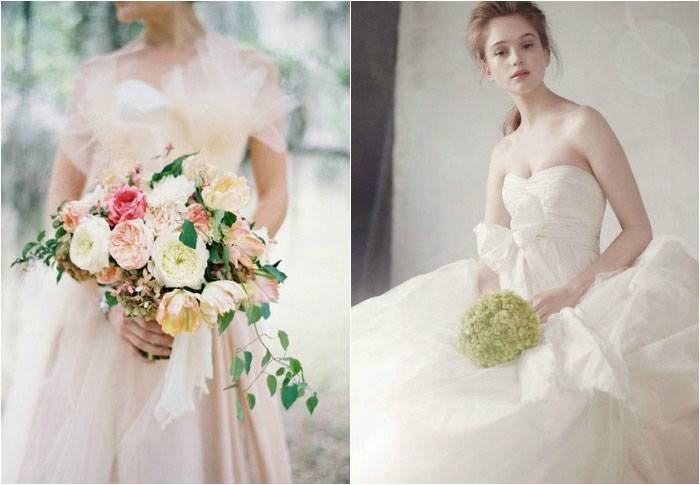 Правила сочетания свадебного букета и платья — как подобрать лучший вариант под голубой, бежевый, пудровый и наряд цвета айвори