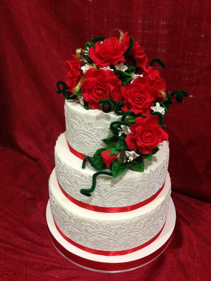 ᐉ красно-белый свадебный торт с розами, мастикой, кремом - ➡ danilov-studio.ru