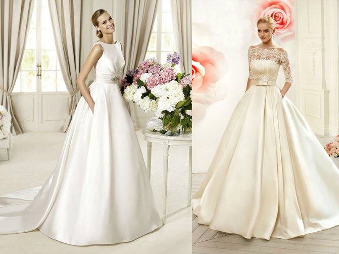 Атласные свадебные платья: фото лучших моделей