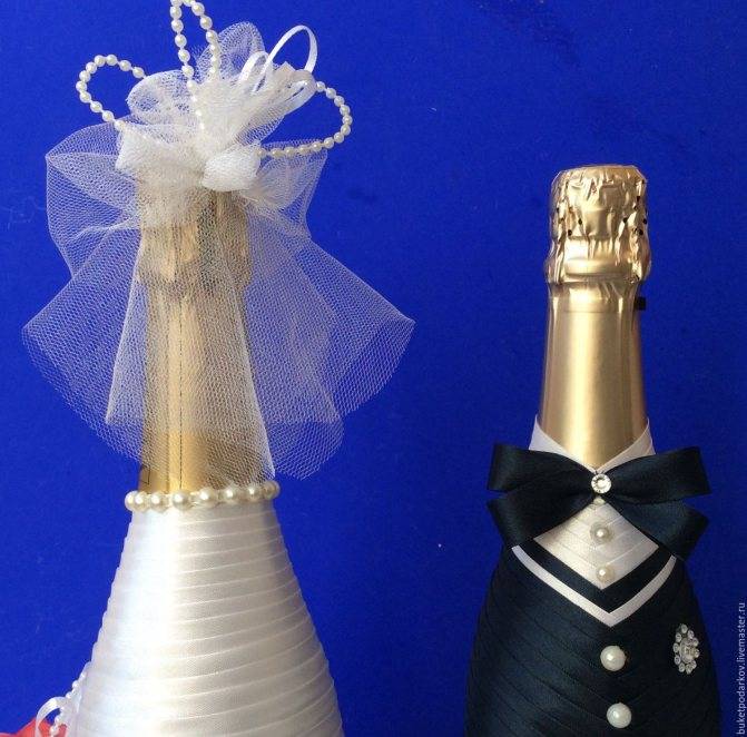 Бутылки шампанского на свадьбу своими руками пошаговое оформление на фото: мастер класс декора
