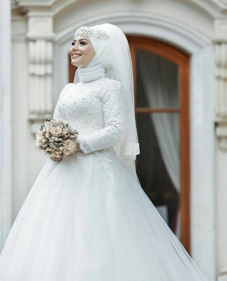 Мусульманские свадебные платья (44 фото): пышные, кружевные, со стразами, аксессуары, головной убор