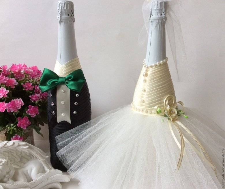 Съемные одежки на свадебные бутылочки | страна мастеров