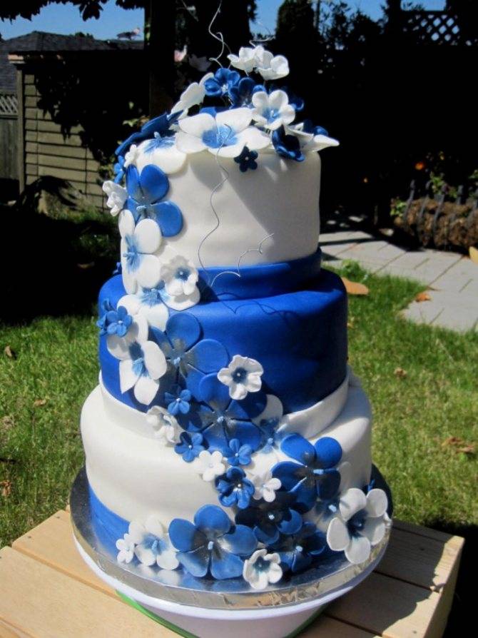 Свадебный торт в синем цвете в тренде [2019] с белыми тонами ? без мастики – фото