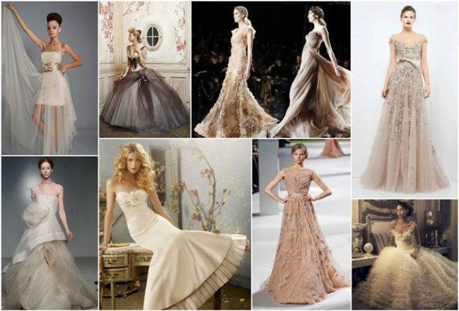 Бежевое свадебное платье: выбираем оттенок и атрибутику (116 фото)