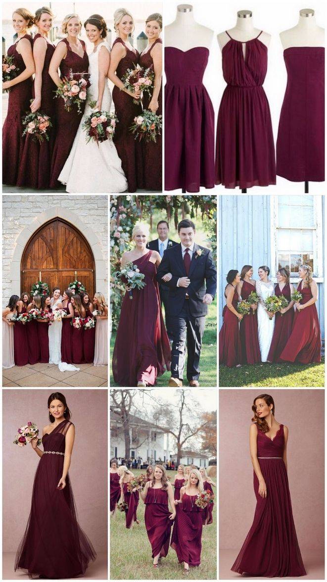 Бордовое платье на свадьбу: ткань, фасоны, модные тренды