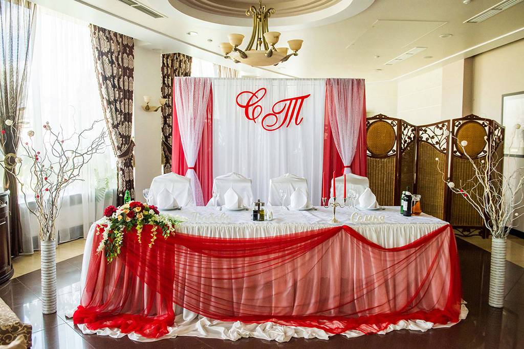 Бело-красная свадьба: украшение зала, платье невесты и образ жениха, примеры оформления с фото