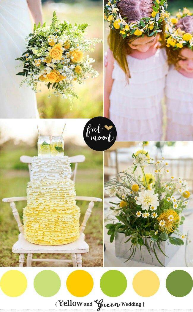 Как оформить свадьбу в зелено-желтом цвете — образы молодых, декор зала и стола