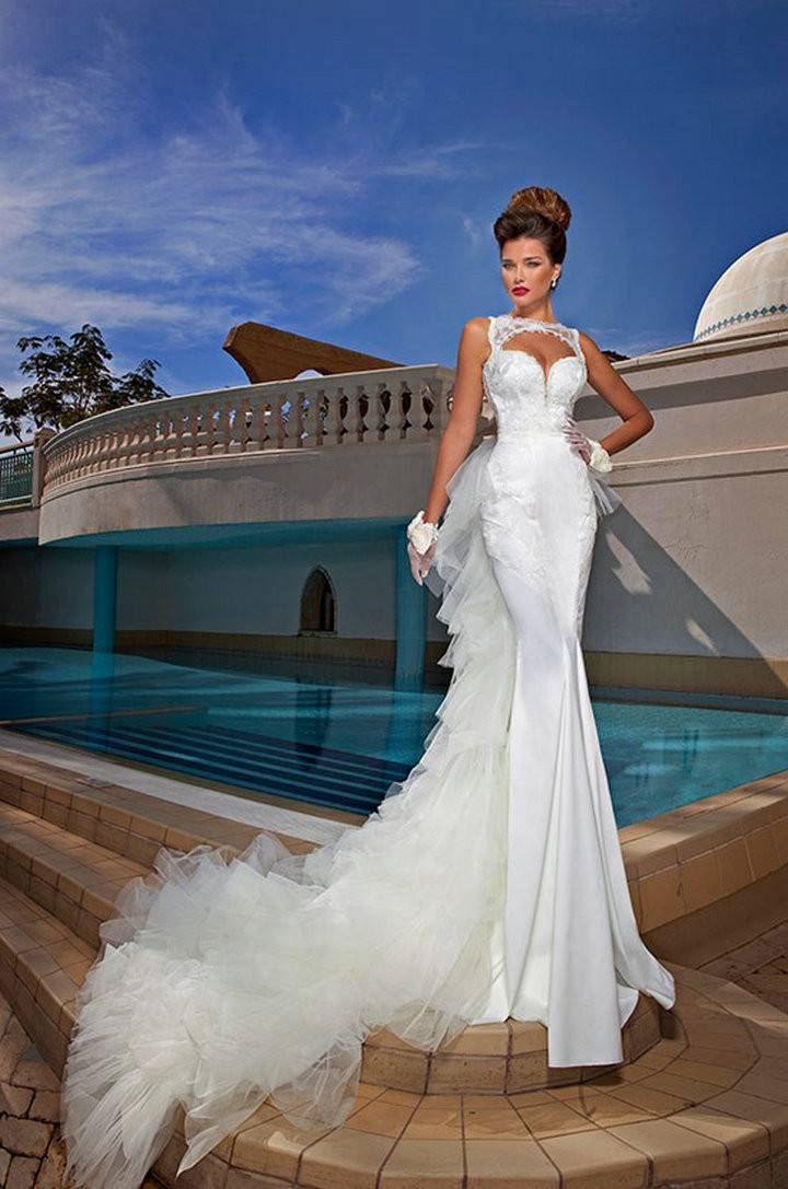 Свадебные платья русалка – кружевные, с рукавами и со шлейфом, фото силуэта