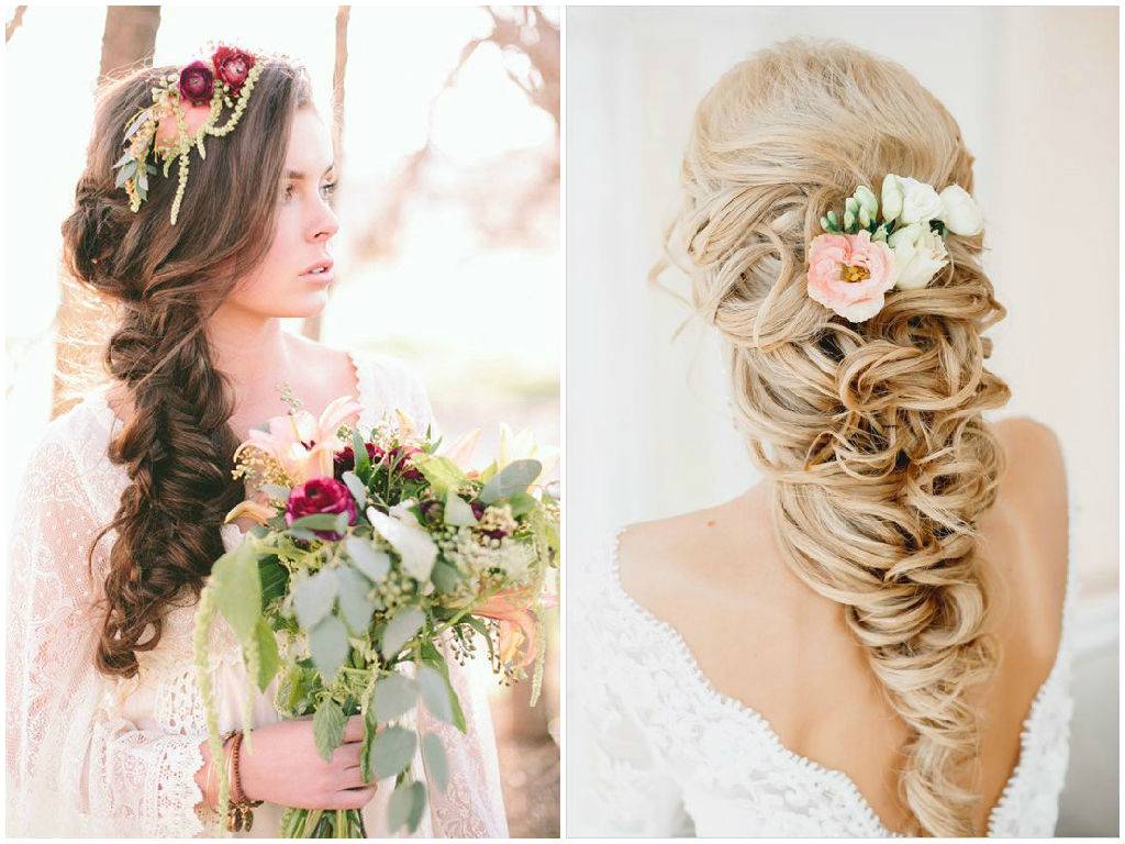 Прически с живыми цветами украшение на свадьбу на длинные и средние волосы