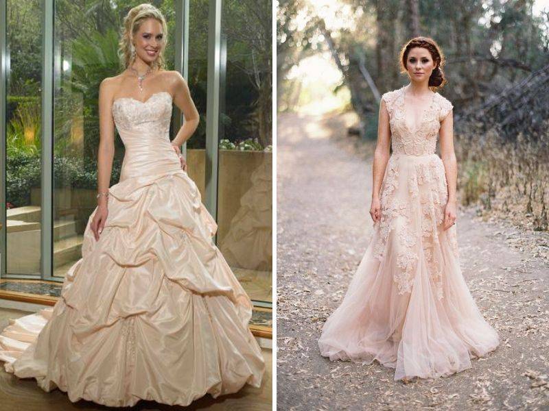 Бежевое свадебное платье, какие модели бывают, с чем хорошо сочетаются