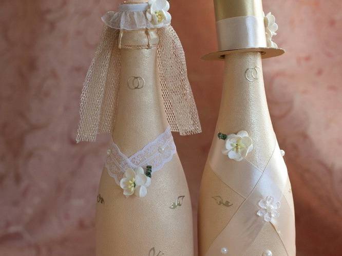 Декупаж свадебных бутылок шампанского своими руками