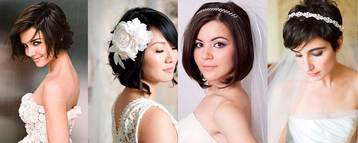 Свадебные причёски на каре: варианты и аксессуары для волос (фото)