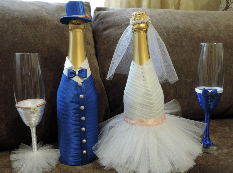 Оформление шампанского на свадьбу жениха и невесты фото