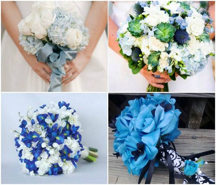 Синий букет невесты: подходящие цветы, сочетания, оформление, фото