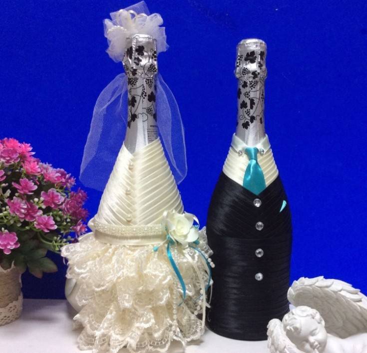 Украшение шампанского на свадьбу своими руками
