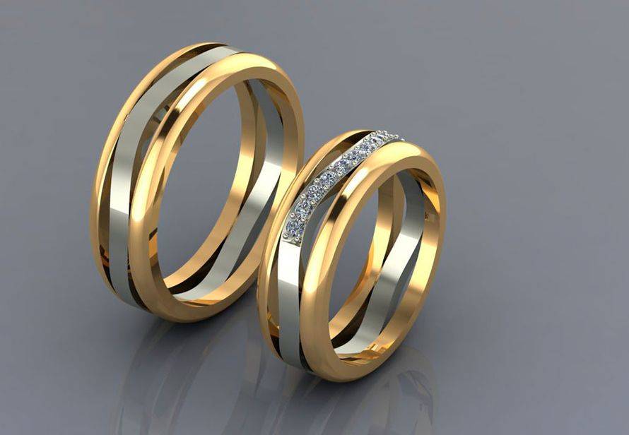 Парные обручальные кольца из золота и серебра для двоих влюбленных