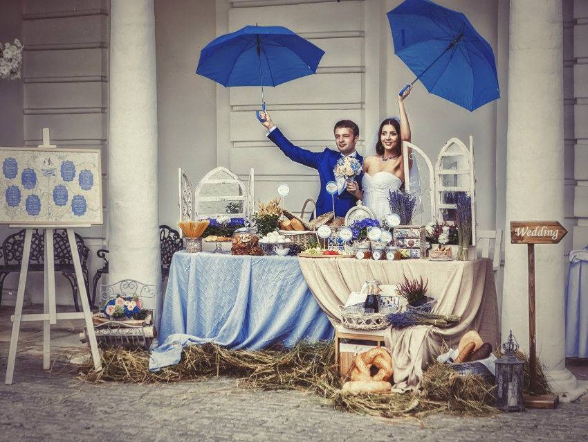 Оформление свадебного зала в сине белом цвете. как оформить свадьбу в синем цвете: красивые и оригинальные идеи. банкетный зал и угощения