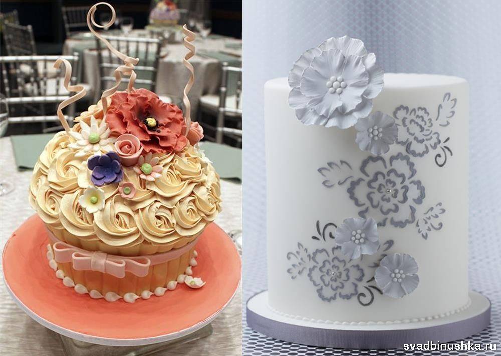 Небольшой свадебный торт – одноярусный без мастики и с ее применением