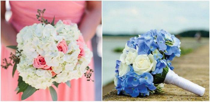 Свадебный букет из гортензии? в вариантах [2019] – синей, белой & фиолетовой с пионами и розами, а также фото