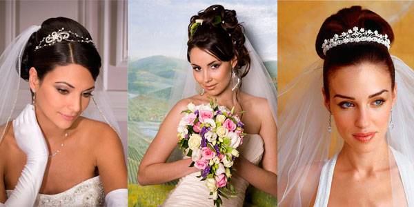 Свадебная прическа с диадемой, цветами и фатой. как оформить волосы в день празднования свадьбы?