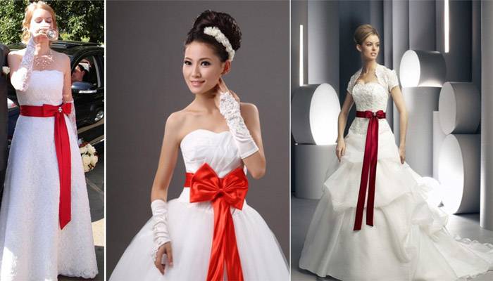 Красное свадебное платье - фото, поясом, цвета, лентой, приметы