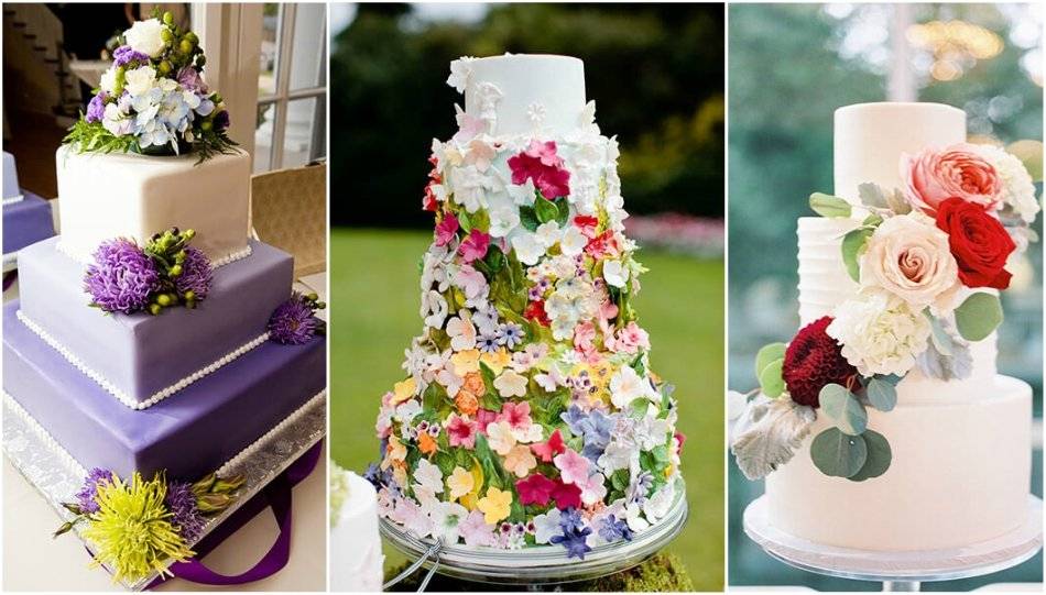 Свадебный торт, украшенный живыми цветами: делаем торт своими руками