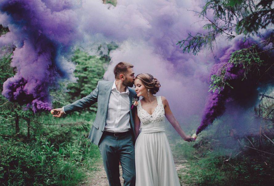 Цветной дым для свадебной фотосессии: идеи, фото, видео