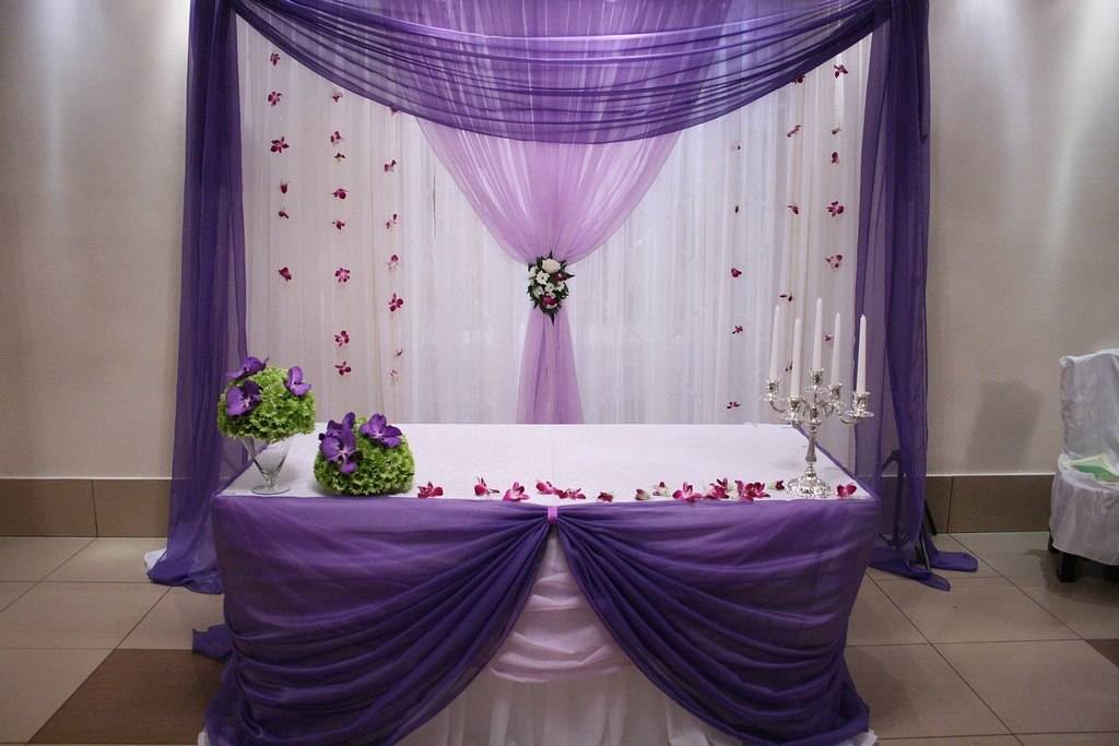 Идеи оформления свадебного зала в фиолетовом цвете