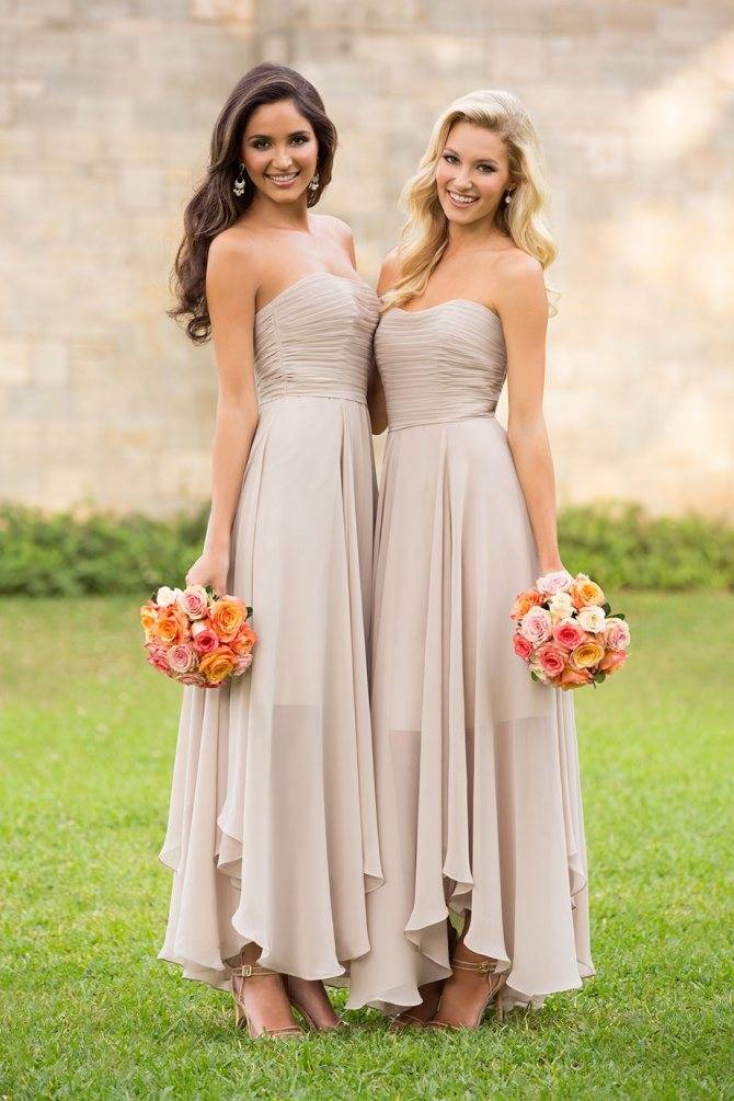 Длинные платья в пол для подружек невесты – фото